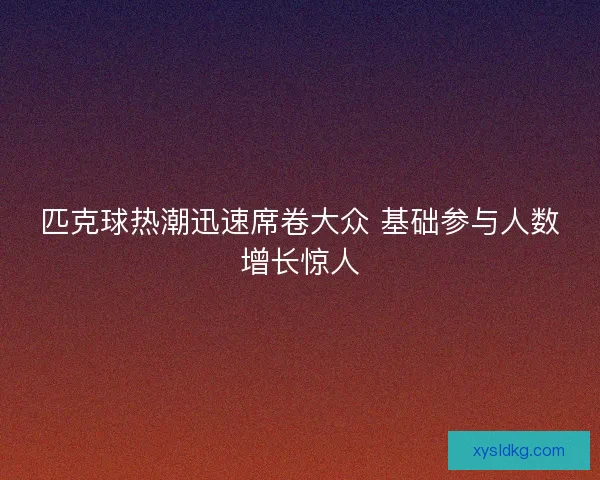 匹克球热潮迅速席卷大众 基础参与人数增长惊人