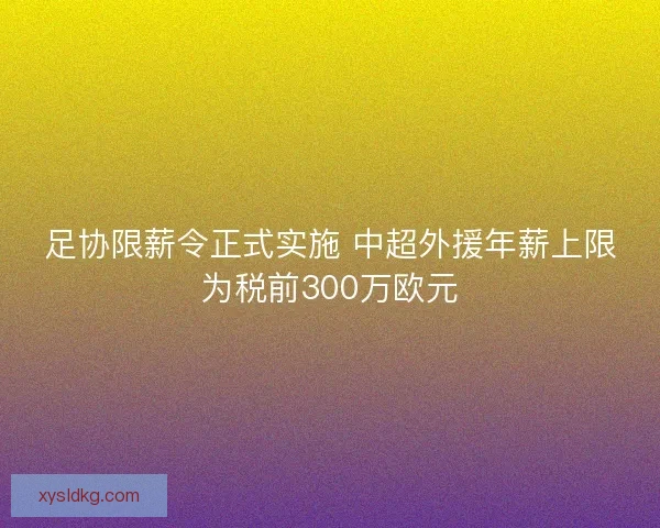 足协限薪令正式实施 中超外援年薪上限为税前300万欧元 足协限薪令正式实施 中超外援年薪上限为税前300万欧元